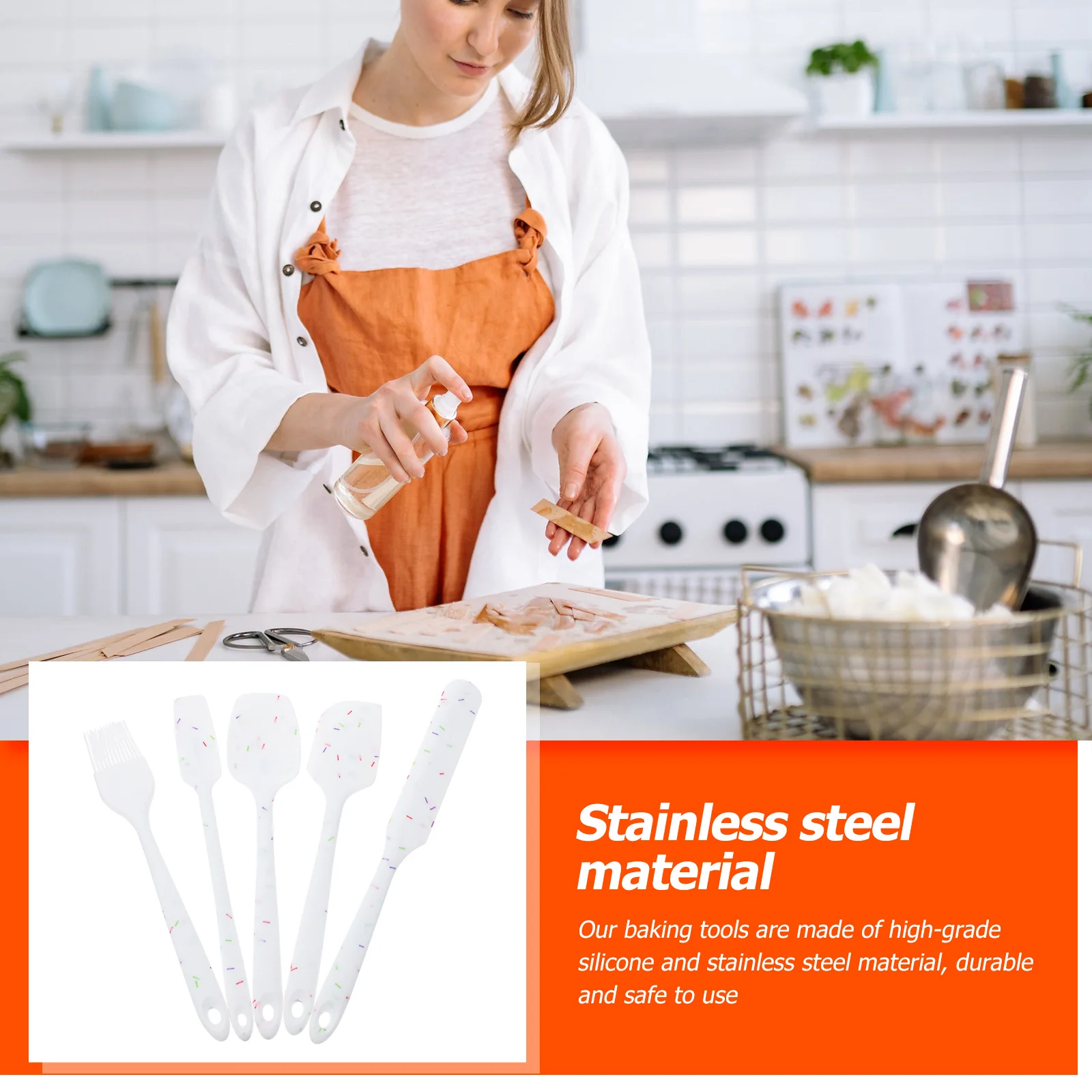 

5Pcs Silicone Baking Scraper Set Non-Stick Kitchen Utensils Heat Resistant Cooking Tools for Home Restaurant Bakery