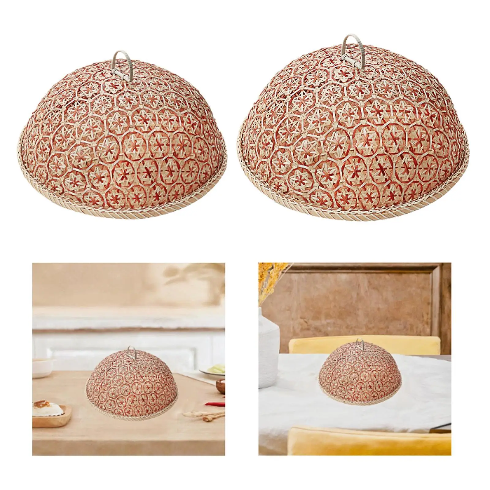 

Bamboo Food Cover Tableware Cover with Tray Multifunctional Reusable Round Plate Serving Cover Fruit Cover for BBQ Restaurant