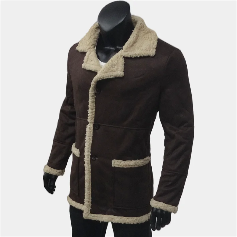 Winter Man's Jackets Thick Warm Lapel Fleece Jackets Man Lambswool Lined Fleece Faux Fur Wool Liner Biker Outerwears Male Cloth