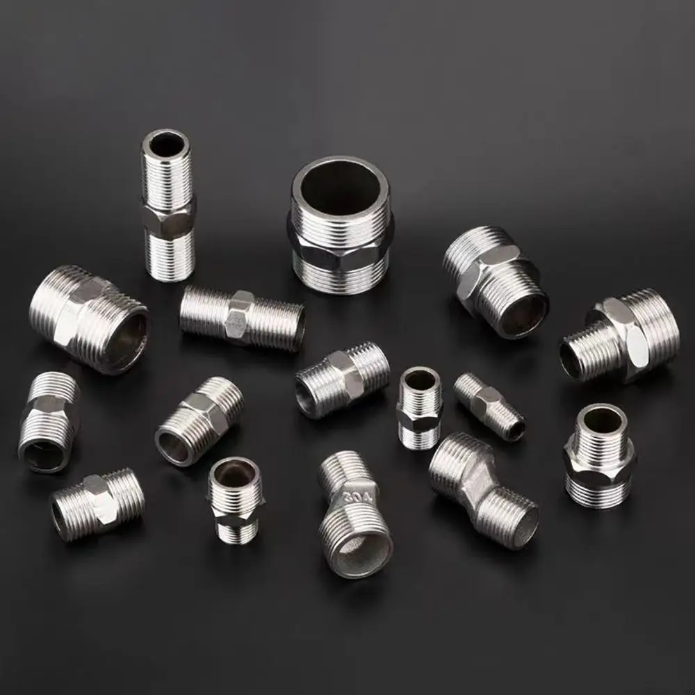 201 Stainless Double Male Thread Connecter Thickened Multiple Specifications Stainless Steel Hex Nipple Male Thread Connector