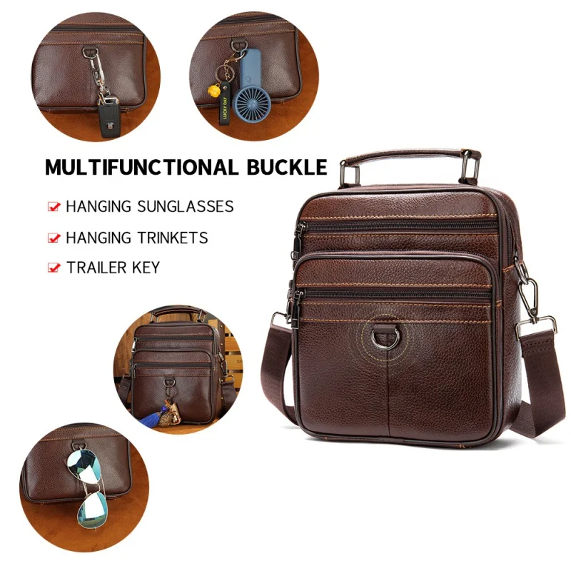 Genuine Leather Men's Shoulder Bag Vintage Cowhide Messenger Bag Multifunction Crossbody Bag Casual Man Handbag