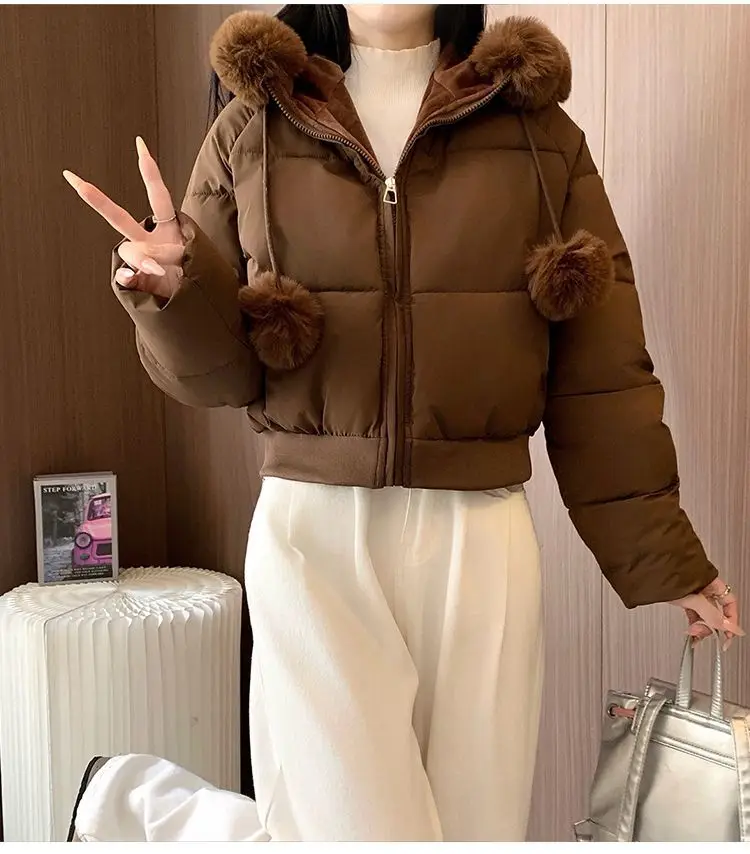 2027 Winter New High End Big Fur Collar Workwear Down Cotton Jacket Women's Fashion Short Thicken Cotton Female Parkas Coats