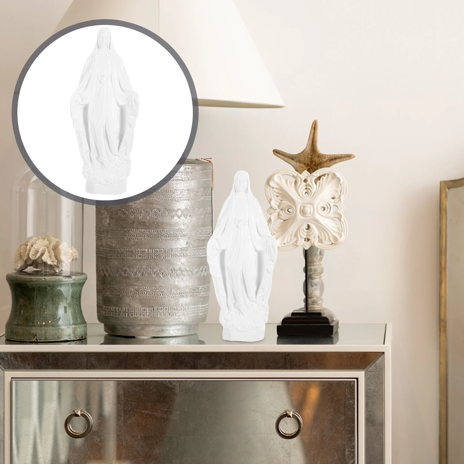 

Mary Statue Resin Catholic Virgin Mary Ornament Miniature Religious Decor Home Office Desktop Decoration Peaceful Gift