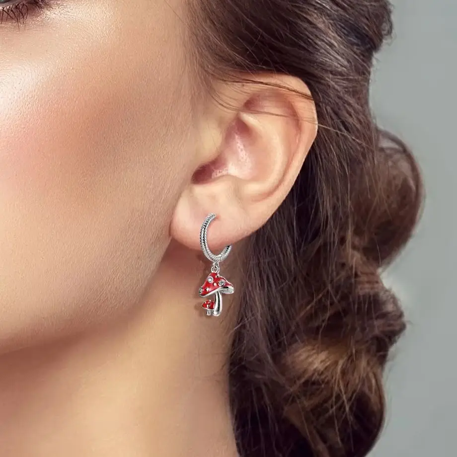 

Drop Earring 925 Silver Hoop Earring For Woman Mushroom Original Fine Jewelry