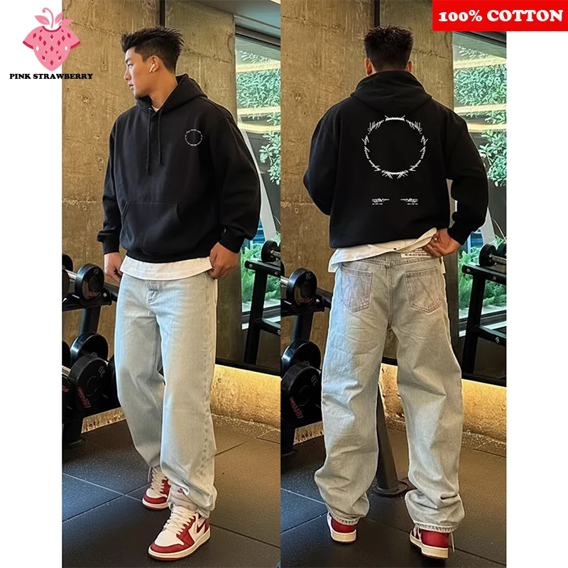 

American street Black Hoodie Men Women Autumn Winter 2025New Oversize Cotton Warm Loose Pullover Sweatshirt Y2k Top Men clothing