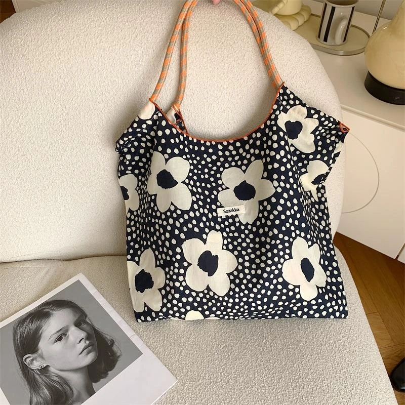Canvas Schulter Damen Einkaufstasche Mode Blume Casual Große Kapazität Handtaschen für Frauen Reisen Solide Shopper Tasche