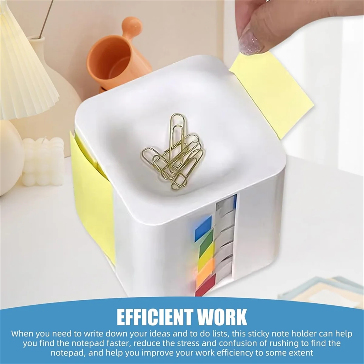 AA98 5-in-1 Cube Sticky Note Holder Multifunction Sticky Note Dispenser with Up Sticky Notes, Sticky Tabs, Sticky Rolls A