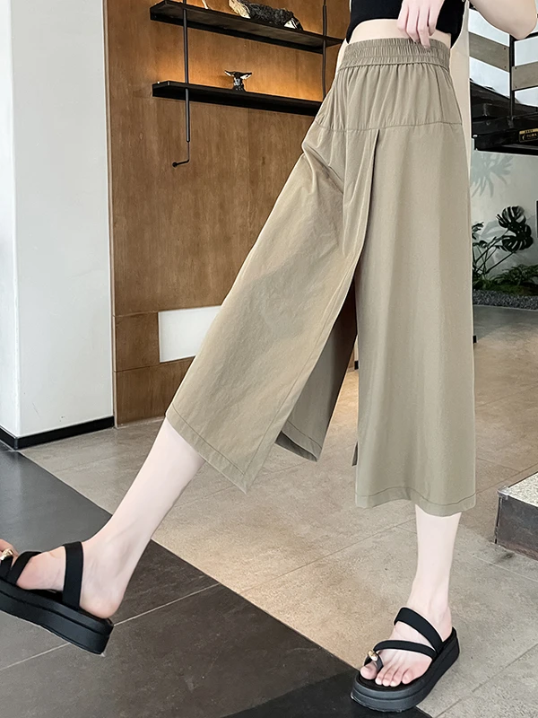 

Женские повседневные брюки с высокой талией и разрезами, тонкие, быстросохнущие, летние, модные, омолаживающие, удобные, больших размеров, укороченные (7/8)