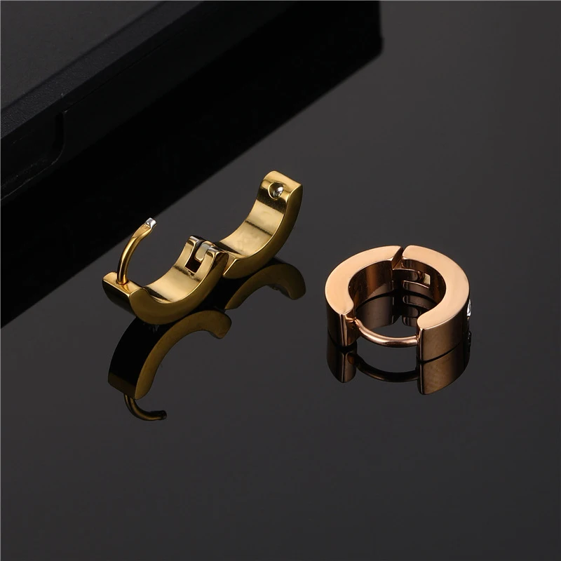 New Trendy Round Hoop Earrings Simple Zircon Stainless Steel Circle Earring For Women Men Punk Party Jewelry Brincos