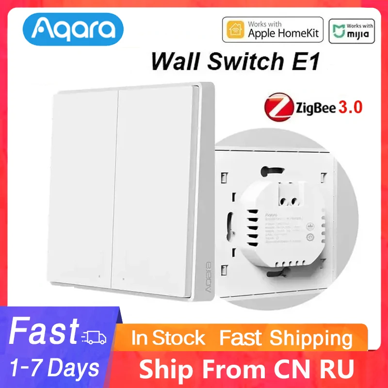 Aqara-مفتاح حائط ذكي ، إصدار E1 ، لاسلكي ، Zigbee ، بدون تحكم عن بعد ، تحكم بمفتاح واحد ، Mi منزلي ، تطبيق هومكت