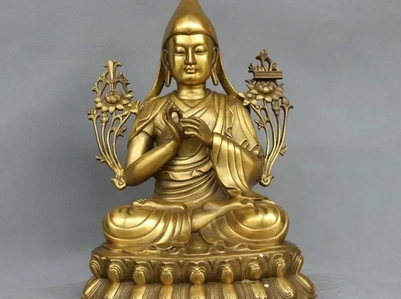 13'' China Tibetan Buddhism Bronze Tsongkhapa Guru Monk Buddha Statue