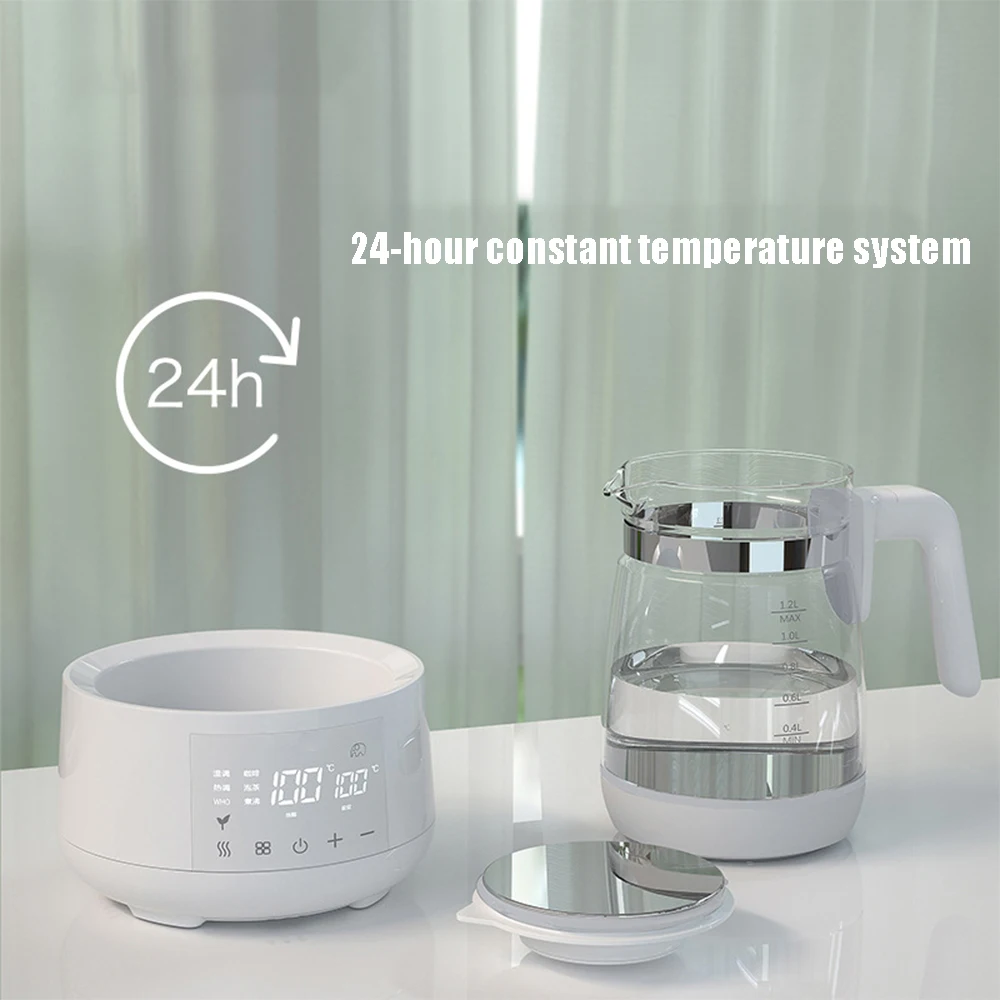 Chaleira elétrica termostática de aquecimento, bebê leite quente pote, controle remoto, 24 horas aquecedor, termostática, 220V, 800W, 1.2L