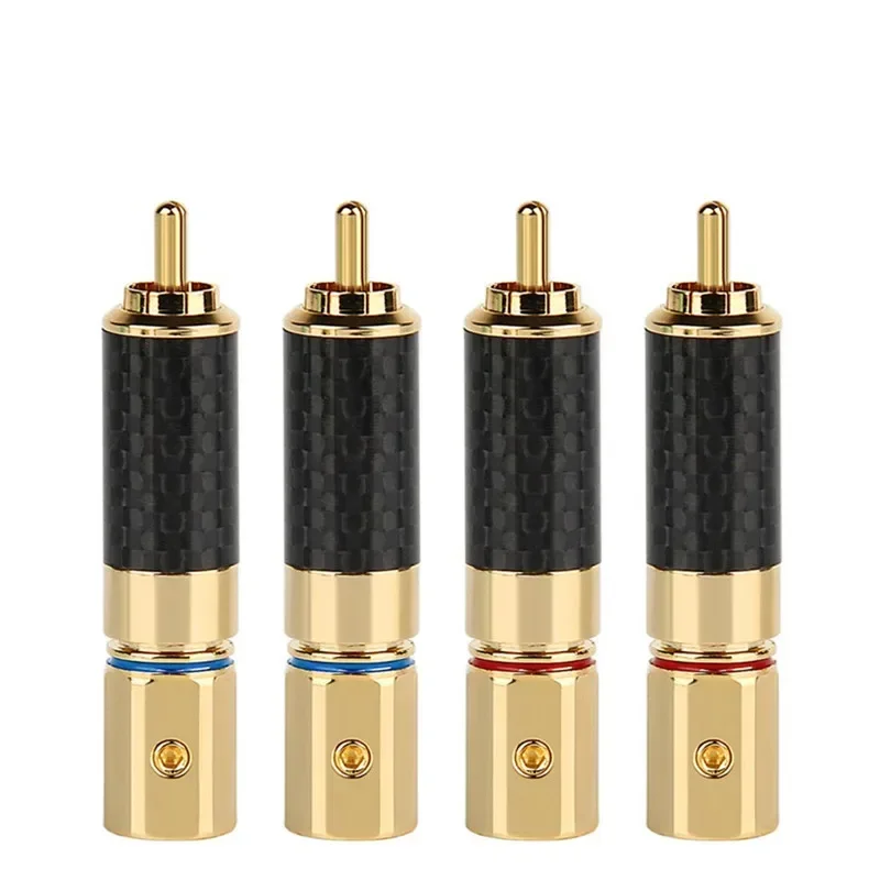 RCA Connector Speaker Terminal Male Headphone Plug Carbon Fiber Shell Rhodium Gold Copper Plated Audio Jack Consumer Electronics