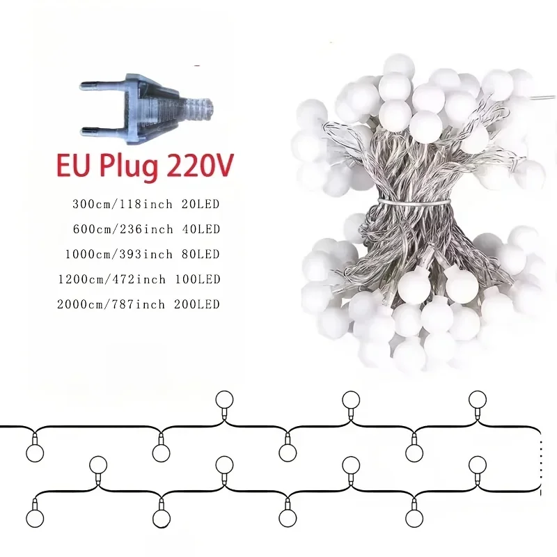 الاتحاد الأوروبي التوصيل بالطاقة Led الكرة سلسلة أضواء في الهواء الطلق غلوب الجنية ضوء لسلسلة ضوء الزفاف الزخرفية ، خيمة زينة عيد الميلاد #3