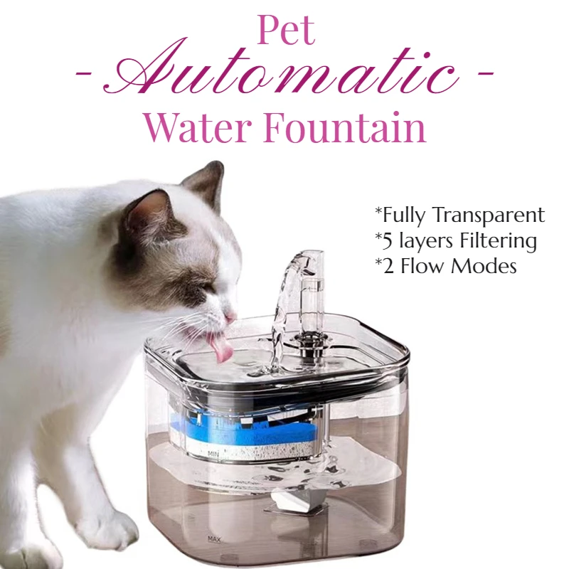 2.2L Automatic Cat Water Fountain Short Travel No Worry Pet Drinker Transparent Self-circulating Dog Bowl Cat Water Fountain