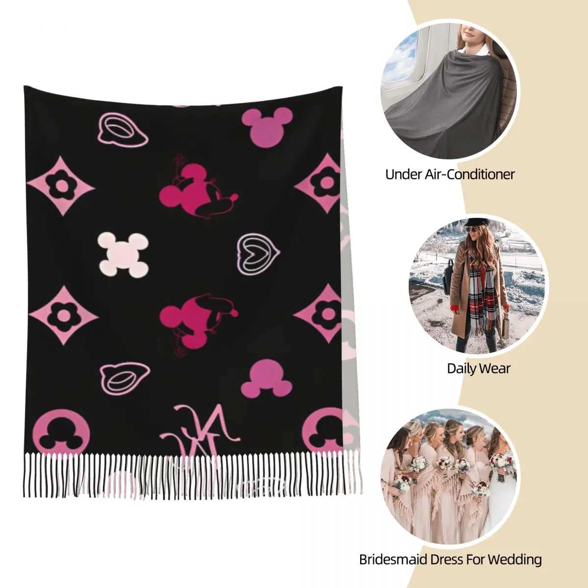 Cartoon Minnie Mickey Mouse Shawl Wraps Women Winter Warm Large Long Scarf Neckerchief Shawl Scarves