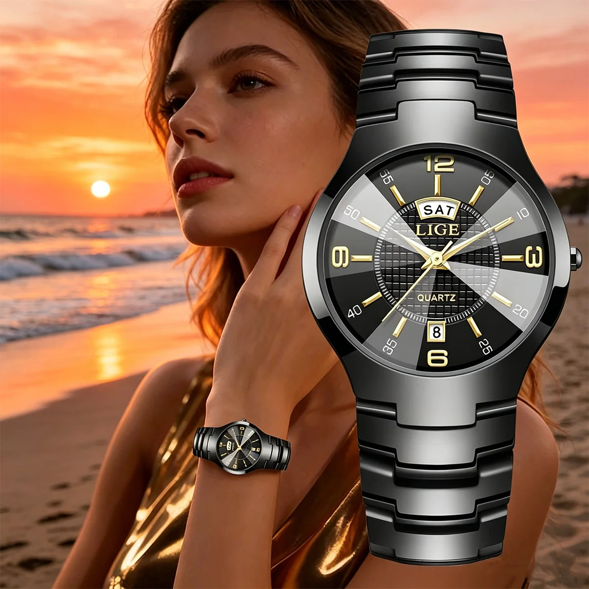 

LIGE Fashion Woman Watches Ceramics Simple Waterproof Calendar Week Quartz Watches for Women Elegant Ladies Bracelet for Gifts
