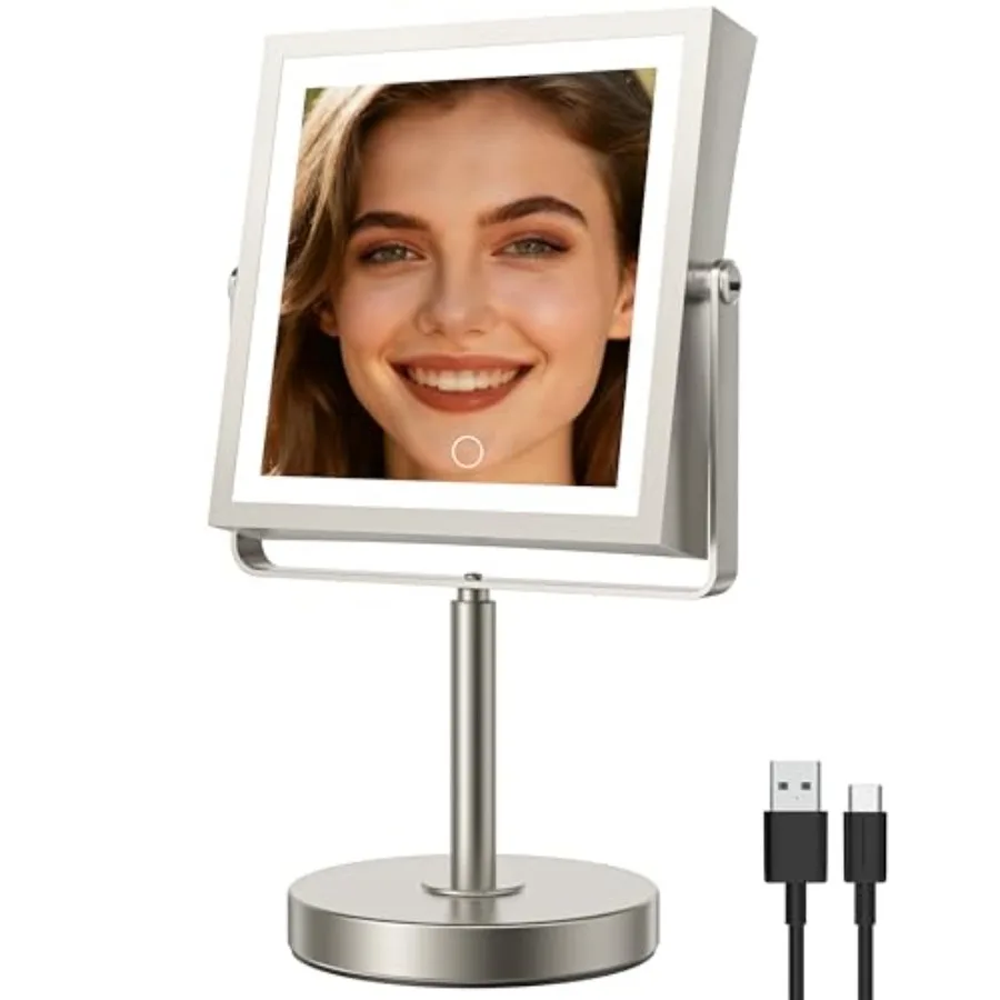 

Зеркало для макияжа JIONIESIM серии 1X/10X с подсветкой, двустороннее увеличительное зеркало с 3 режимами цвета, регулировкой высоты и яркости