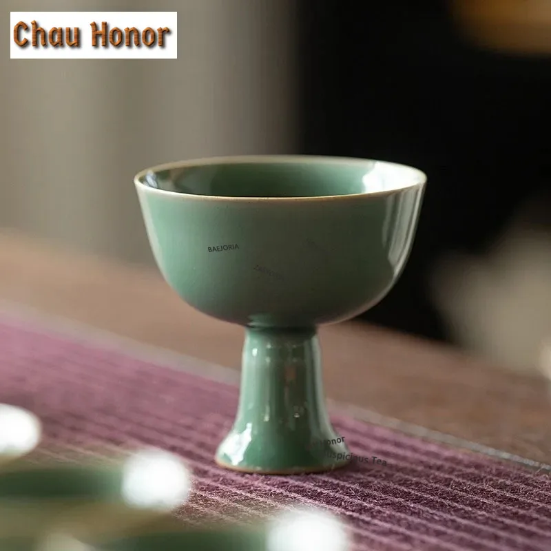 

2pc/lot Yue Kiln Celadon High Foot Master Cup Tea Cup Personal Single Cup Ceramic Kung Fu Tea Imitation Song Sake 70ml