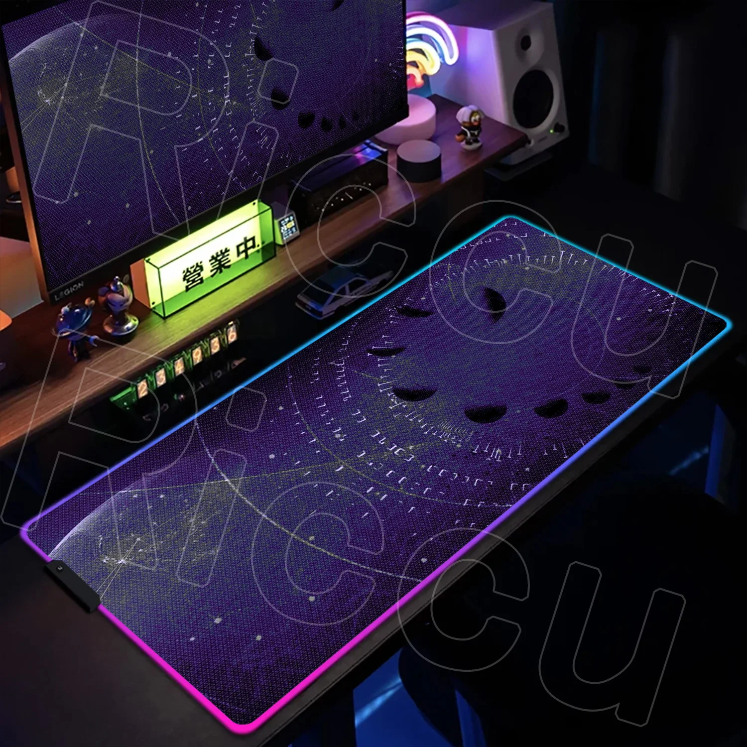 

RGB Lunar phase Art Magic 400X800MM customize Mouse Pad Black Gamer Moon large Desk Mat Kawaii Accessories Carpet Home LED Mat