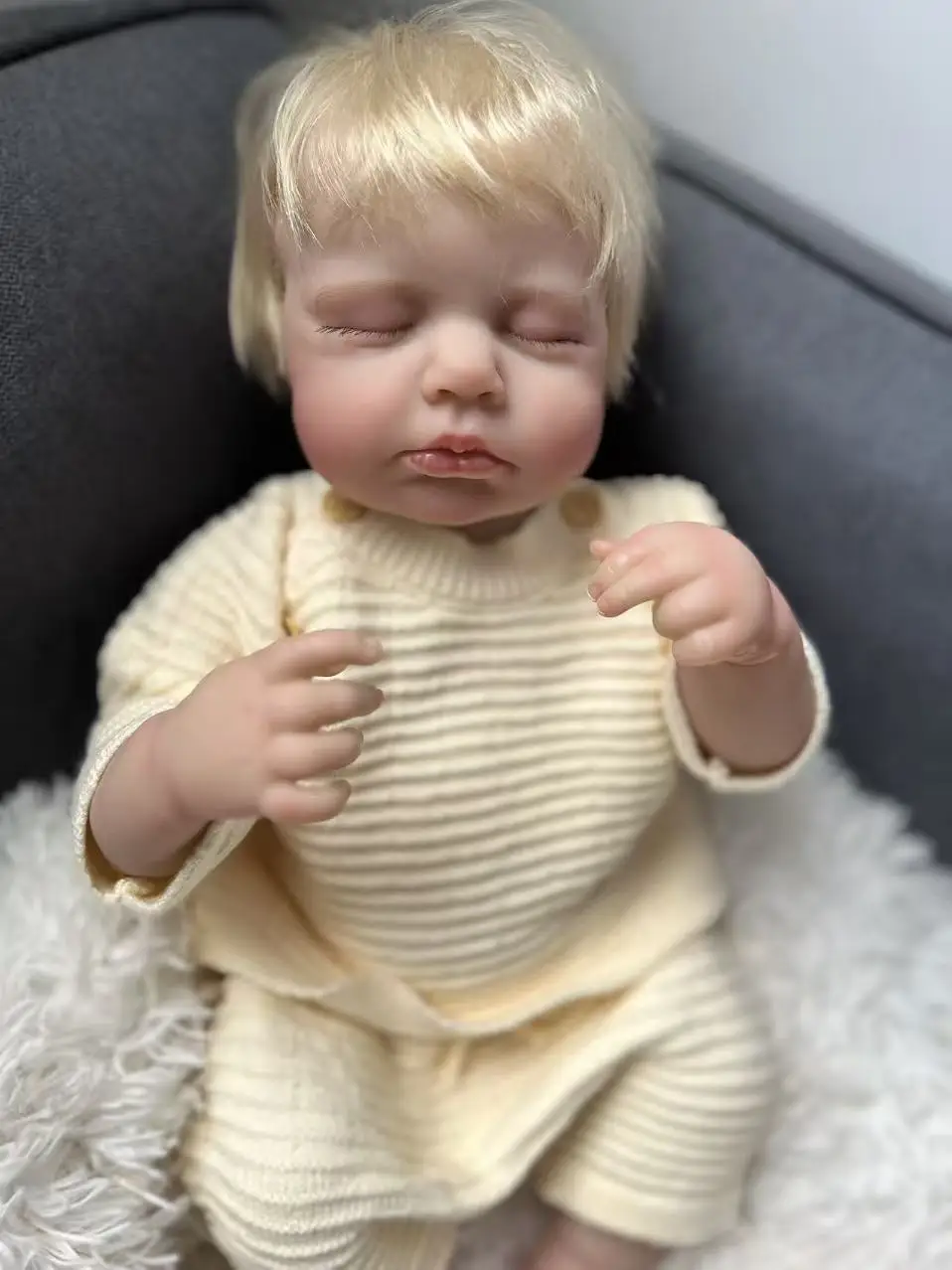 19 pouces vinyle souple Reborn bébé poupée dormir Loulou avec des cheveux dorés fait à la main réel bébé avec des veines visibles Silicone bébé poupées