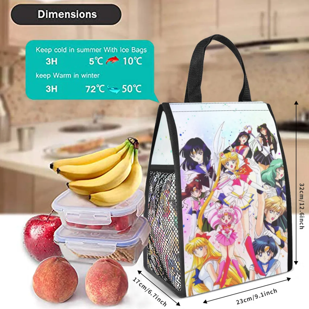 Girls-Sailor- Moon tas Tote pendingin wadah penyimpanan termal makanan perjalanan piknik bekerja untuk anak-anak wanita tas makan siang terisolasi portabel