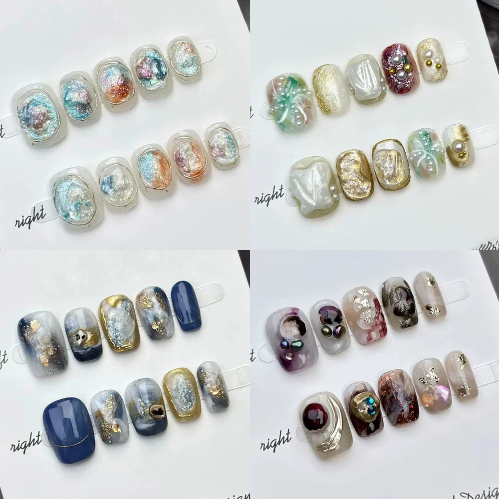 

Handmade Short Square Shape Portable Press On Nail Art Simple Retro Design Short False Nail for Office Workers Birthday Gift