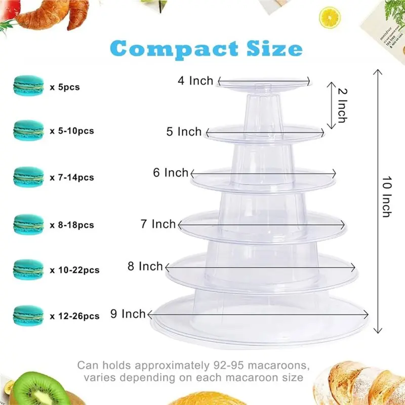 A67M-Dessert Platter 6-Tiered Round Transparent Plastic Macaron Tower Stand Cake Display Rack Cupcake Holder