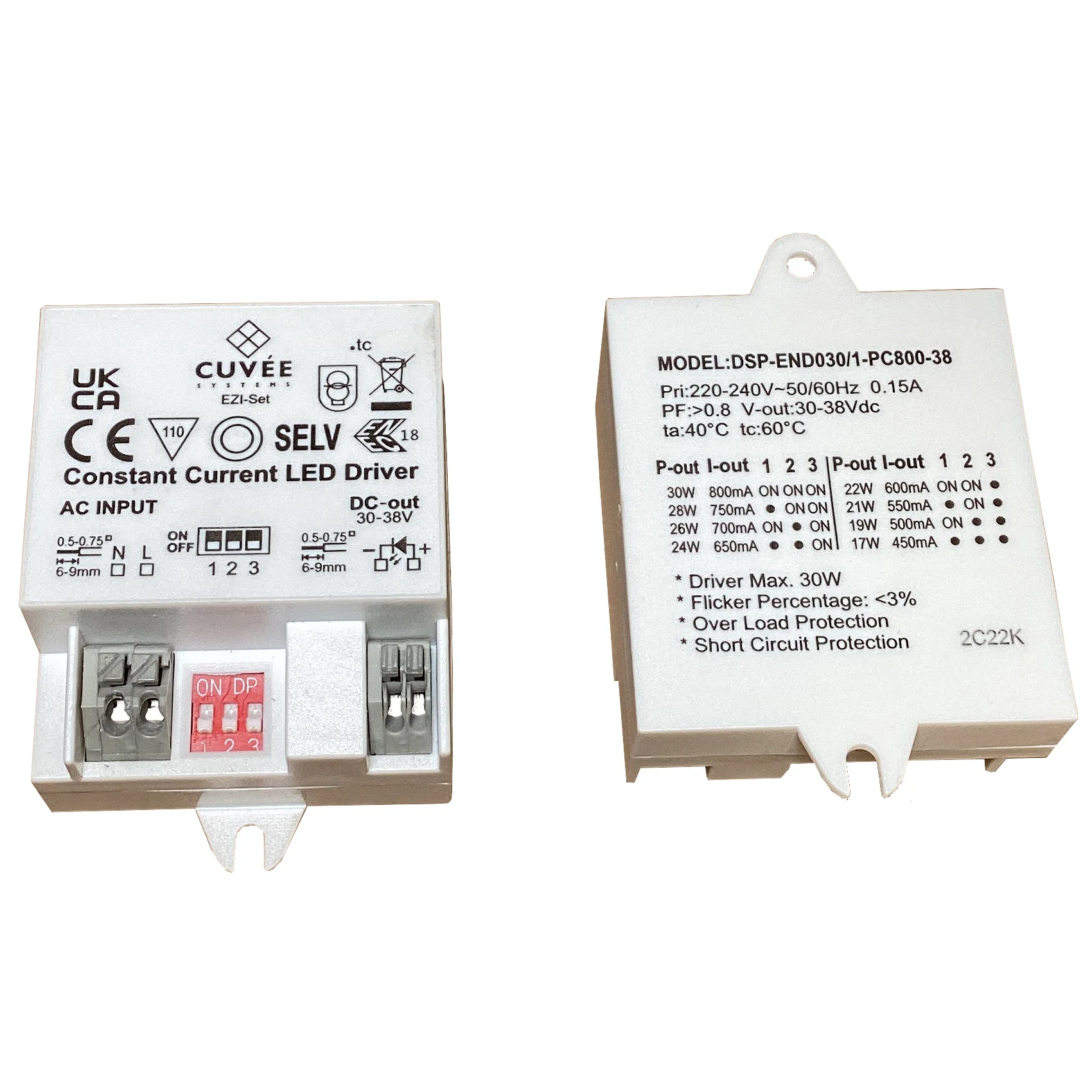 EZI-Set 30W Compact Square LED Driver Module 1-CH 450mA/500mA/550mA/600mA/650mA/700mA/750mA/800mA 30V to 38V Wire Leaded