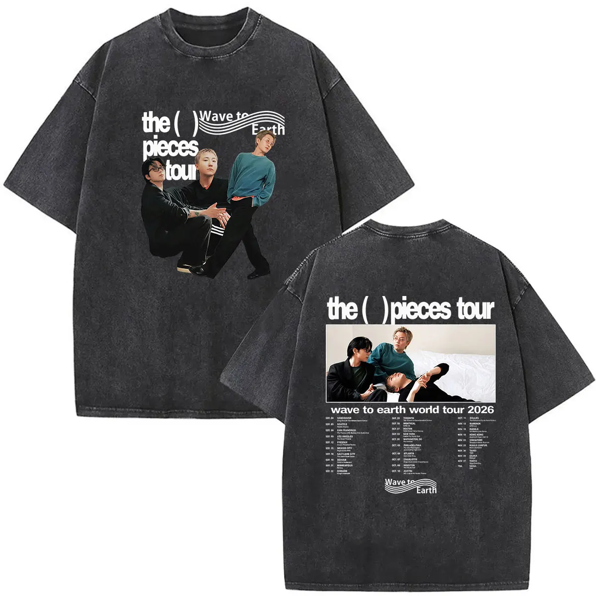Kpop Band Wave To Earth The Pieces Tour 2026 Vintage Washed T Shirt Men Women Gothic Fashion Oversized Cotton T-shirt Streetwear