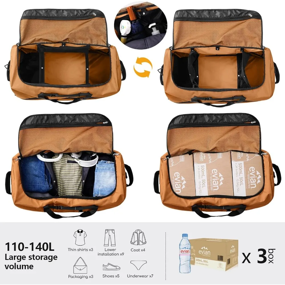 حقيبة دفل قابلة للتوسيع بسعة 140 لتر، وعجلتين، وحقيبة سفر قابلة للطي مع مقصورات متعددة #2
