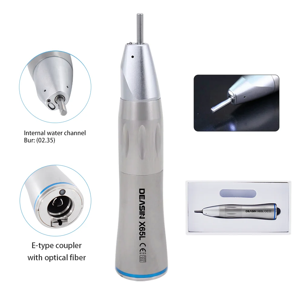 X65L Dentistry Straight Handpiece 1:1Blue Ring Straight Inner Water Handpiece with Optic Fiber Using for Dental Implant Surgery