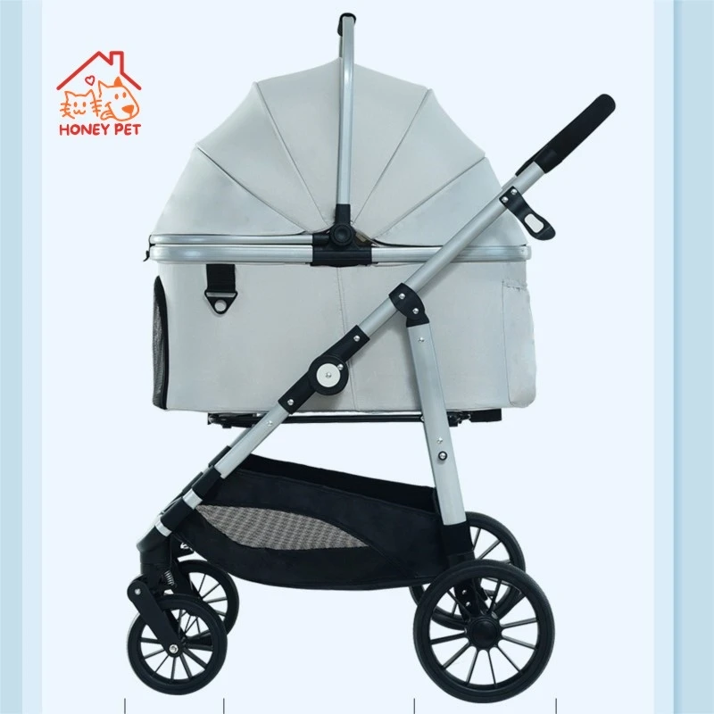 Honey Pet Stroller For Outdoor Use Large Dog Cart With Separate Carrying Basket Foldable Shock Absorber For Dogs Breathable