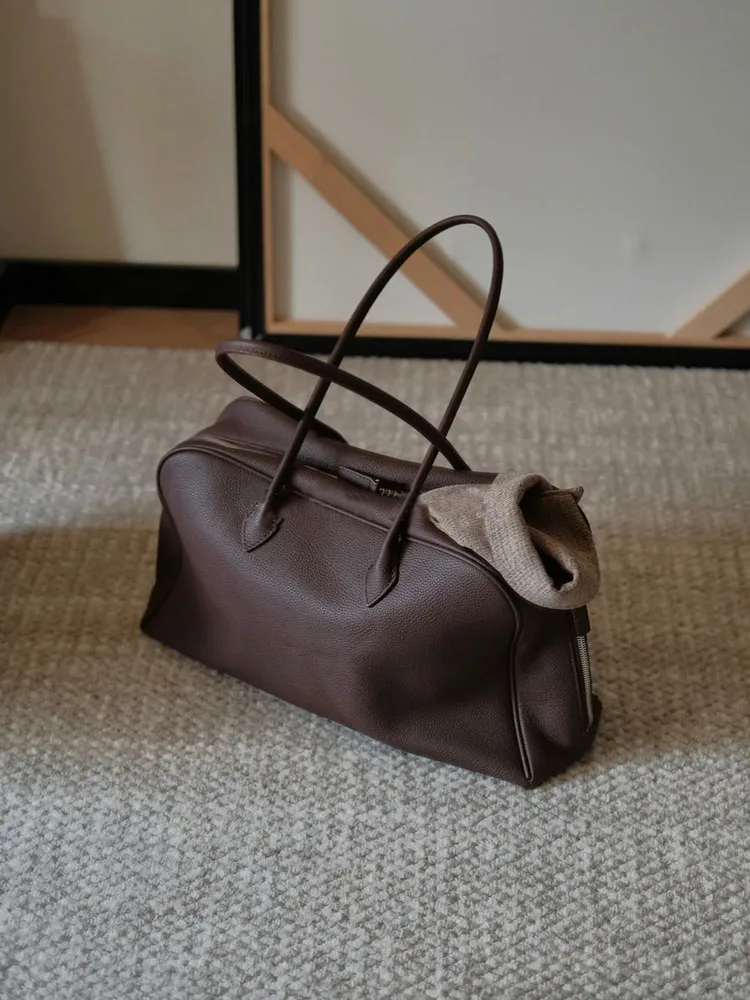 

Large Capaci Genuine Leather Tote Bag Women's 2025 New Sle Commute Handbag Single oulder Bowling Boston Bag