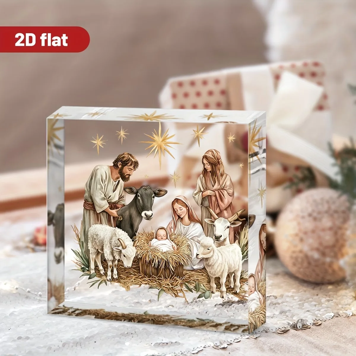 Vintage Jesus Nativity Acrylic Sign, Christmas Religious Table Decor, Bethlehem Star Manger Scene, Christian Holiday Gift