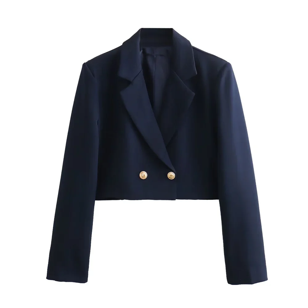 Pop 2024 Spring New Product Women's Fashion Casual Button Decoration Short Suit Coat Loose Wide Leg Pants Set