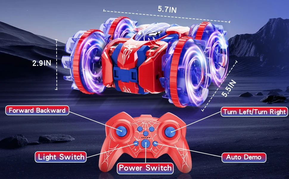 

RC Stunt Car 360 Gesture Sensing Degree Rotating Amphibious Hand Gesture Remote Control Car with Lights for Kids Boys Red