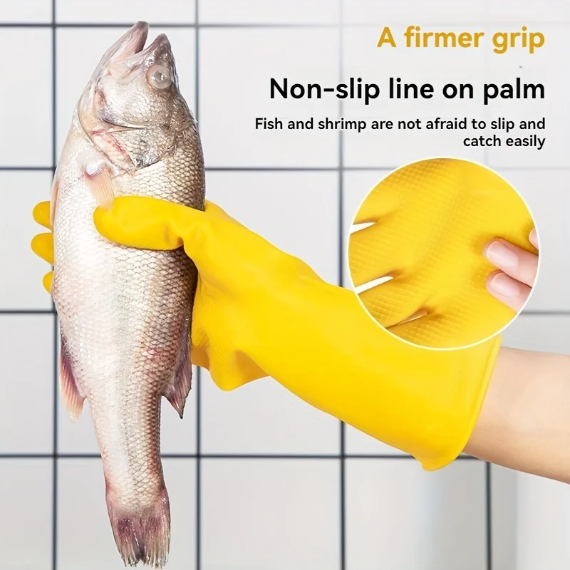 5pcs Waterproof Yellow Rubber Gloves for Gardening Cleaning and Household Chores - Stain Long Rubber Gloves   Men And Women