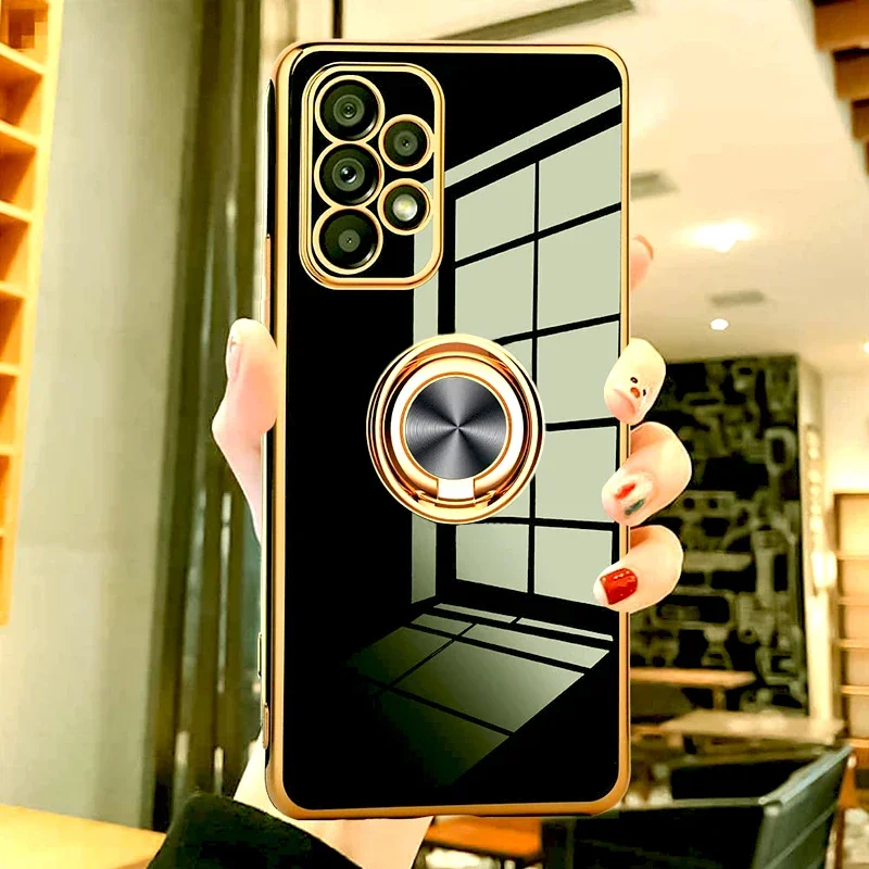 Funda magnética chapada de lujo para Samsung Galaxy, cubierta suave completa con soporte de anillo, A53, A52, A54, 5G, S23, S24, Ultra, A55, S, 24, 23