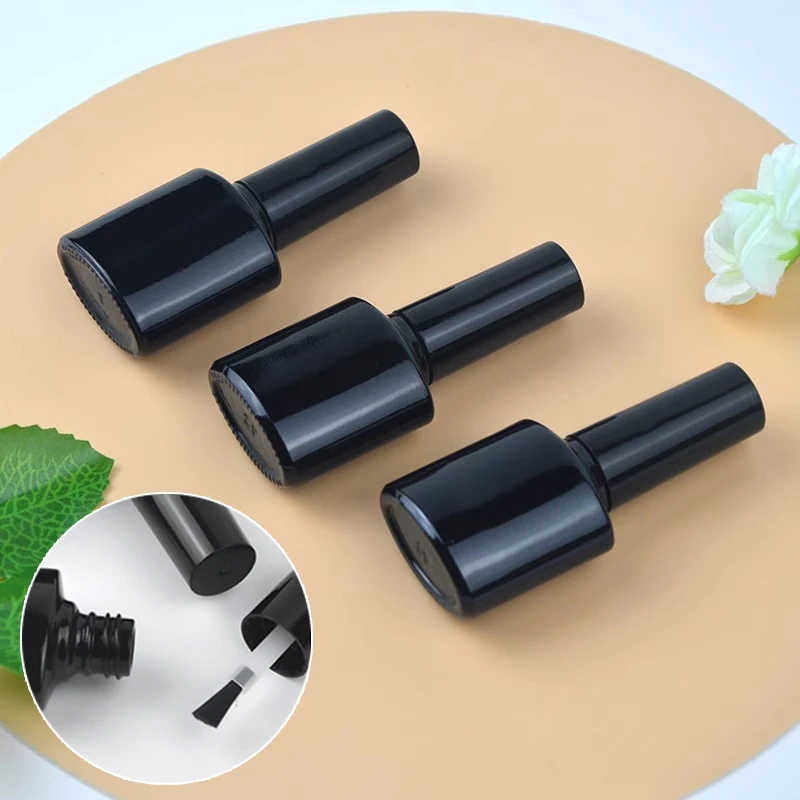 8ml Black Nail Polish Bottle Empty With Lid Brush Cosmetic Containers Nail Glass Bottles With Brush