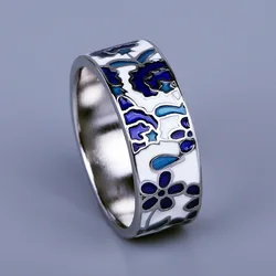 Classic Retro Temperament Elegant Ring Creative Blue Enamel Ring Flower Fashion Party For Ladies Jewelry Party Gift