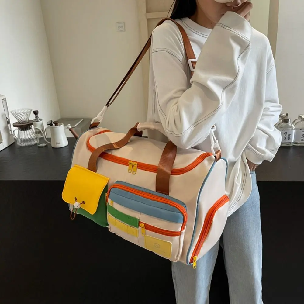Zipper Oxford Travel Duffel Bag Sturdy Foldable Nylon Duffle Bag Multi-functional Solid Color Large Capacity Handbag Trip