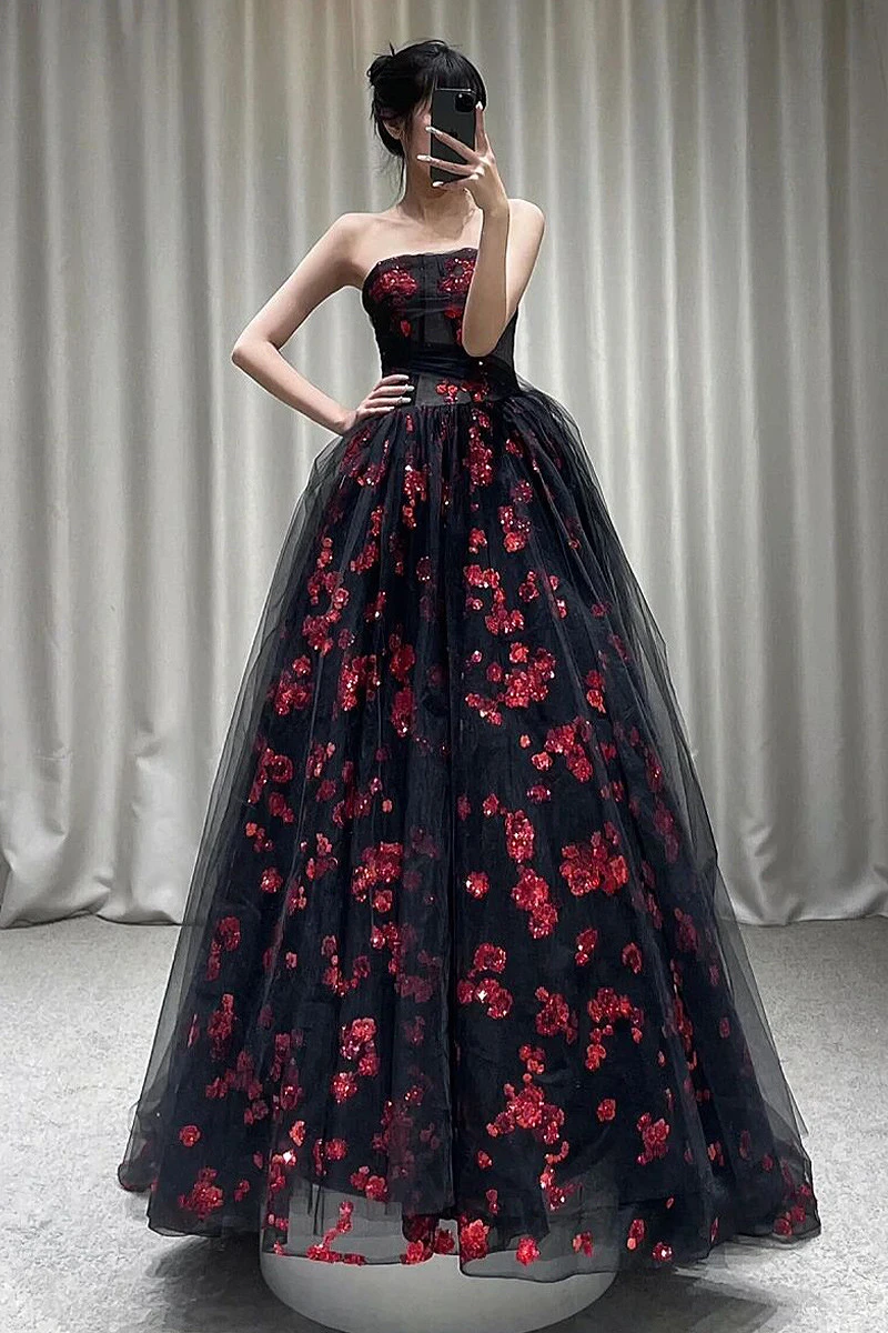 

Classic Rose Applique Prom Dresses Strapless Boat Neck High-end Lace-up Princess Floral Long Wedding Party Evening Gowns 2024