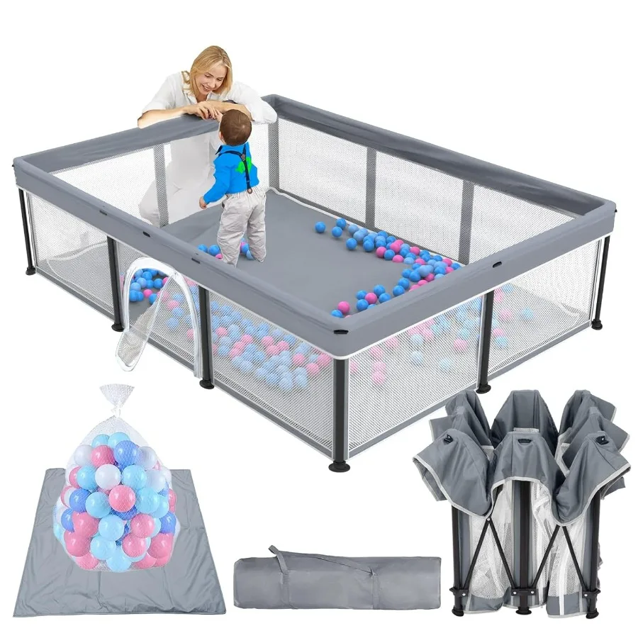 Box per bambini pieghevole con tappetino 50×71 per uso interno ed esterno Cortile da gioco di sicurezza portatile con 50 palline oceaniche Compatto e facile