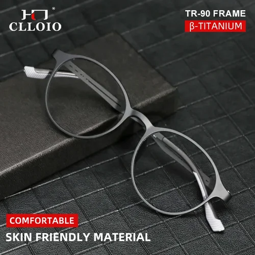 Imagen 2 del producto CLLOIO gafas de lectura ultraligeras TR90 Anti rayos azules para hombres y mujeres, gafas ópticas graduadas para miopía con patas redondas clásicas de titanio