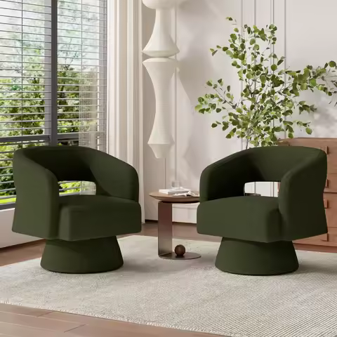 Swivel Barrel Accent Chair Set of 2,Oversized Teddy Upholstered Round Swivel Chairs,Modern Luxury 360 Degree Living Room Vanity