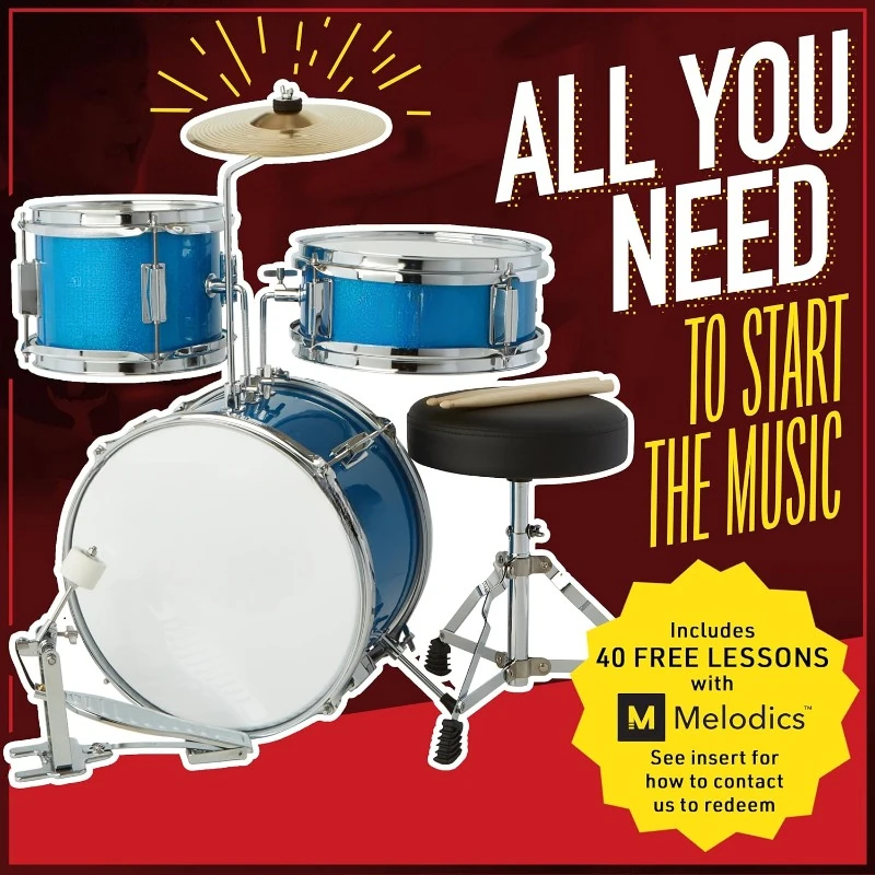 Kids Drum Set - Junior Kit w/ 4 Drums   Drumsticks, Drum Throne - Beginner Drum Sets & Musical Instruments