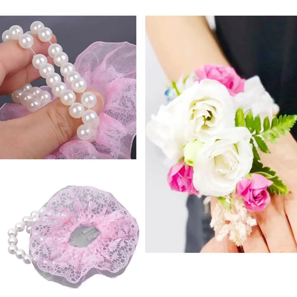 

Faux Pearl Bracelet Elegant Faux Pearl Corsage Wristlet Bands for Women Girls Diy Handmade Elastic Bracelets for Bridal Wedding