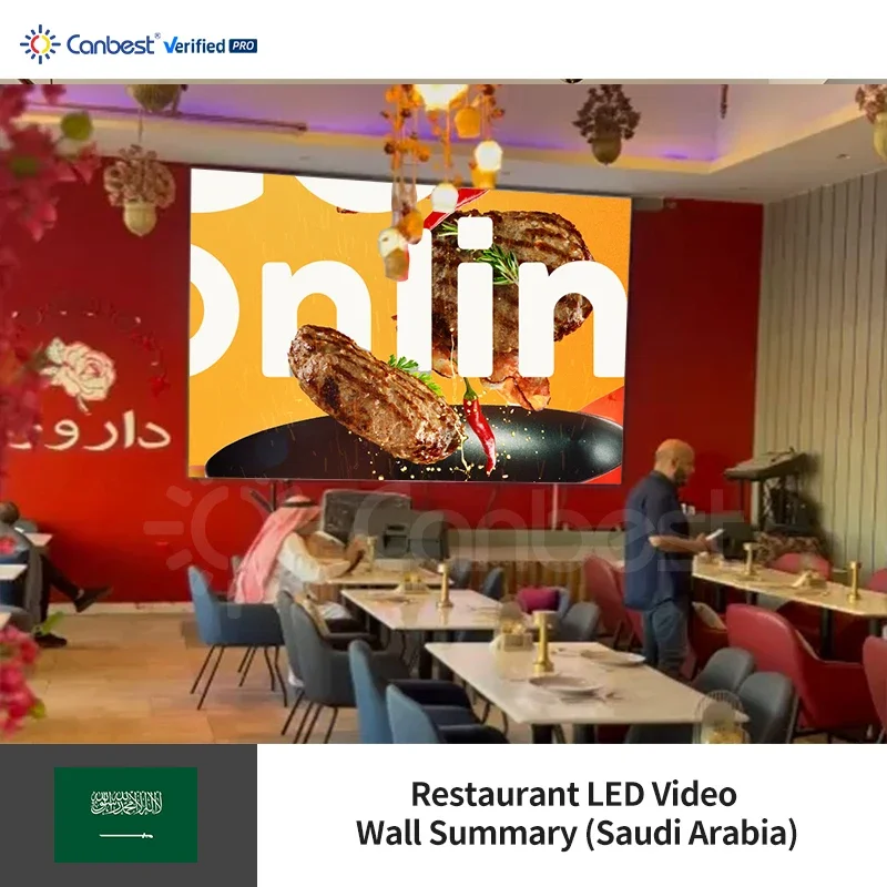 P1.86 3840X1920mm 12.59X6.29ft Fine Pitch Wall Mounted Indoor LED Video Wall Display Screen for Saudi Arabia Restaurant Interior