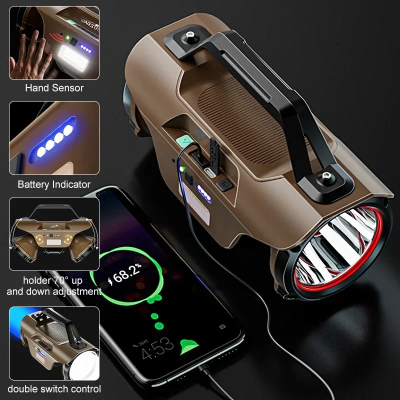 

2025 Upgraded H806 Pro Triple-Light 1700LM Searchlight w/ 70° Adjustable Head, 10000MAH, IP44 for hiking, camping, night fishing